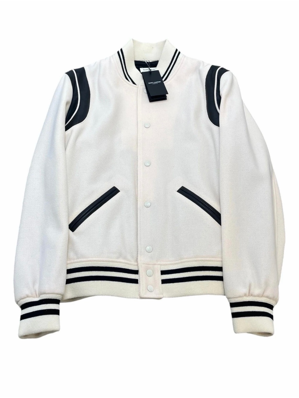 Saint Laurent Cream And Black Jacket With Label Detail